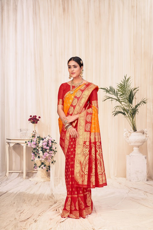 Orange Festive Wear Woven Banarasi Silk Saree