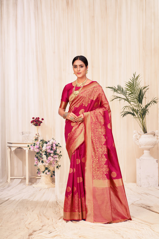 Red Color Wedding Wear Banarasi Weaving Silk Saree For Women