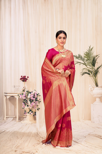 Red Color Wedding Wear Banarasi Weaving Silk Saree For Women