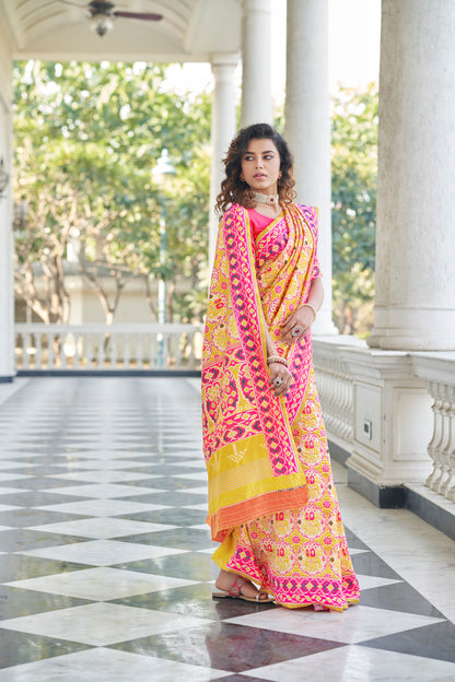 Yellow Color Patola Designer Zari Work Party Wear Saree