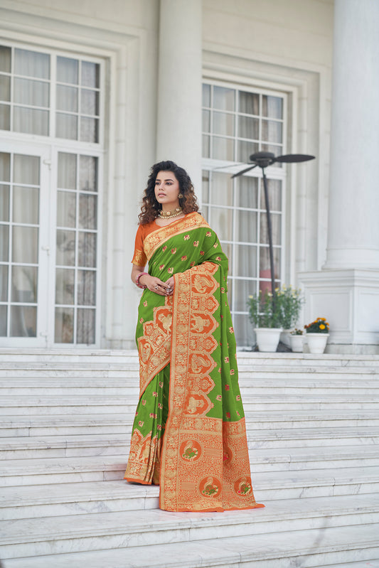 Green Soft Banarasi With Zari Weaving Silk Saree
