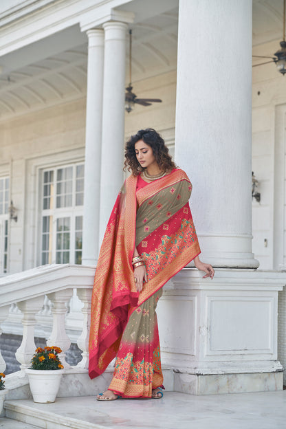 Grey Soft Banarasi With Zari Weaving Silk Saree