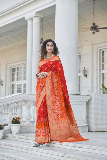 Red Soft Banarasi With Zari Weaving Silk Saree