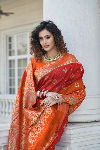 Red Soft Banarasi With Zari Weaving Silk Saree