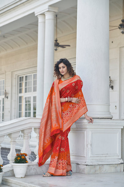 Red Soft Banarasi With Zari Weaving Silk Saree