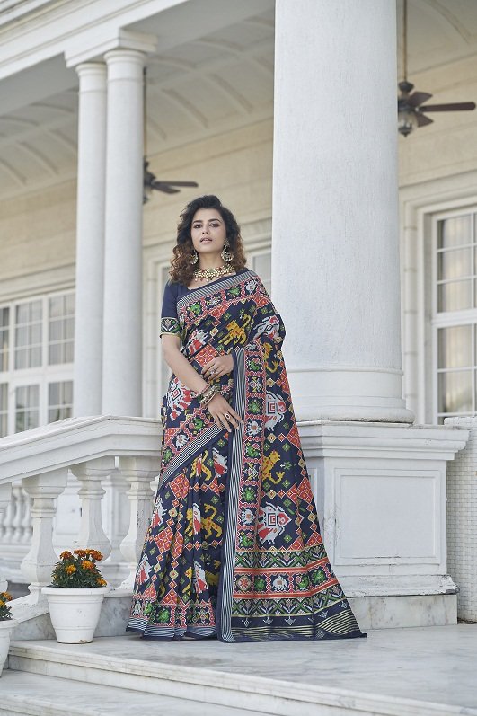 Navy Blue Patola Silk Traditional Sarees