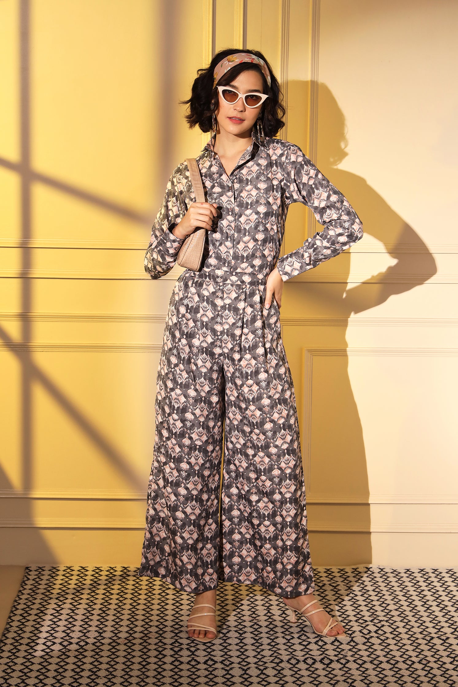 Grey Color Western Wear Printed Work Co-Ord Set