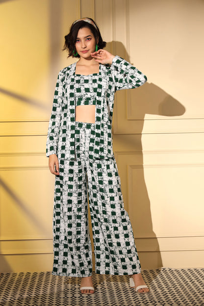 Green Color Western Wear Printed Work Co-Ord Set