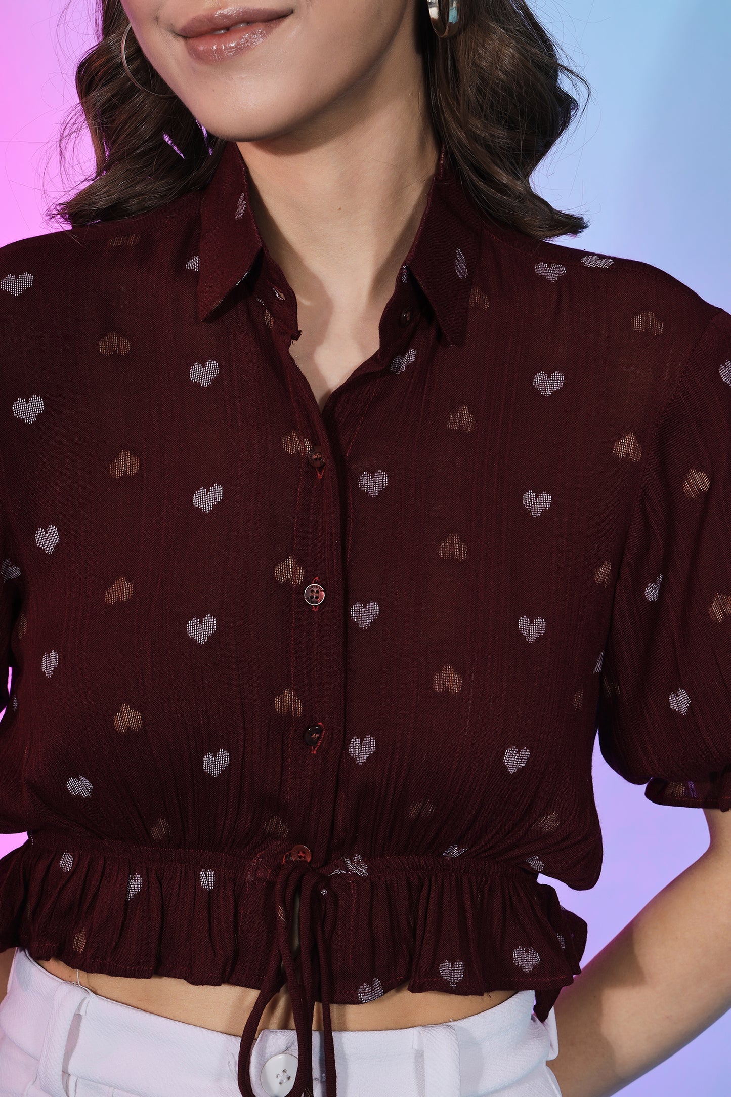 Maroon Color Collar Pattern Self Design Beautiful Top