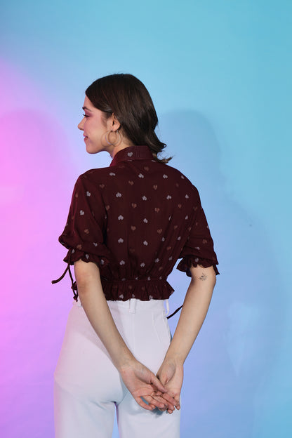 Maroon Color Collar Pattern Self Design Beautiful Top