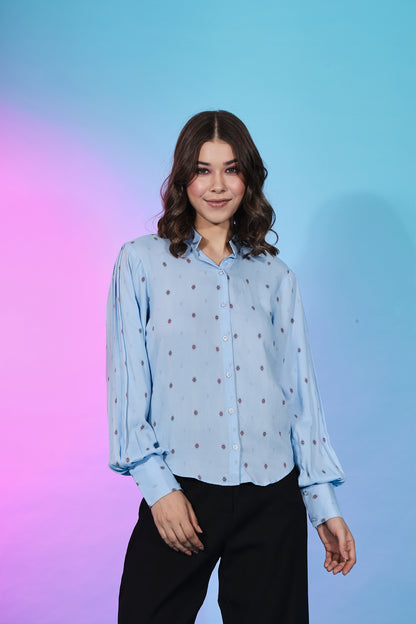 Sky Blue Color Collar Pattern Self Design Beautiful Top