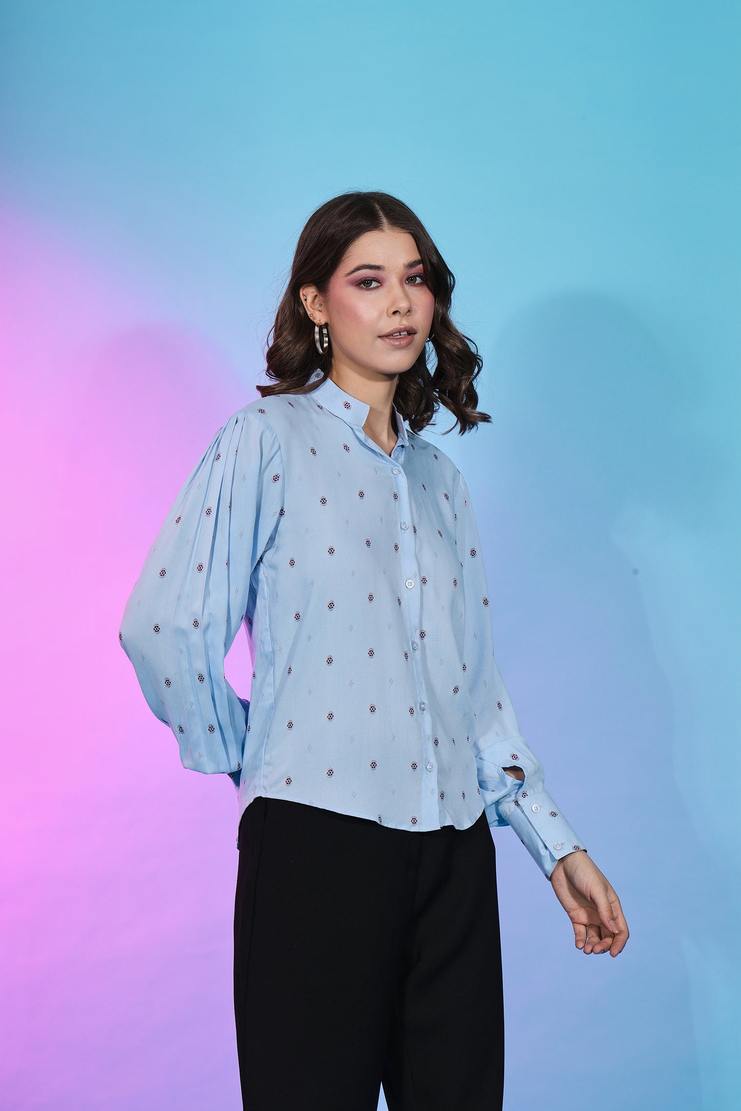 Sky Blue Color Collar Pattern Self Design Beautiful Top