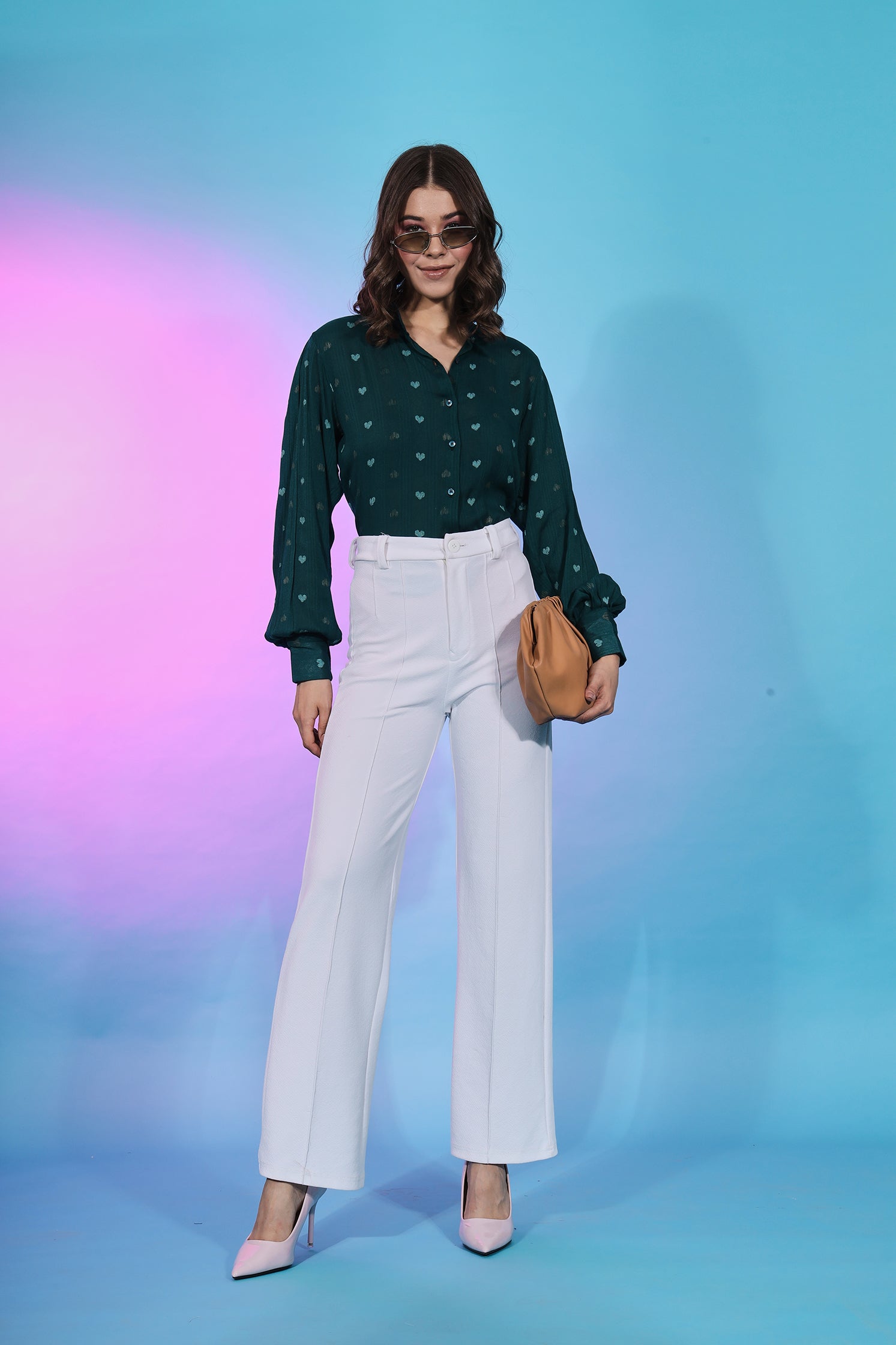 Green Color Collar Pattern Self Design Beautiful Top