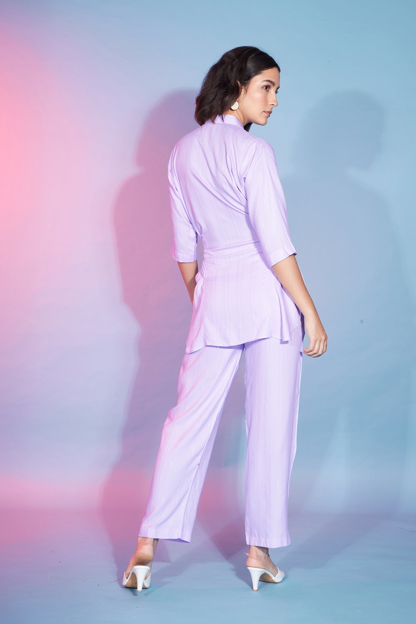 Lavender Viscose Rayon Self Design Knot Pattern Co-Ord Set