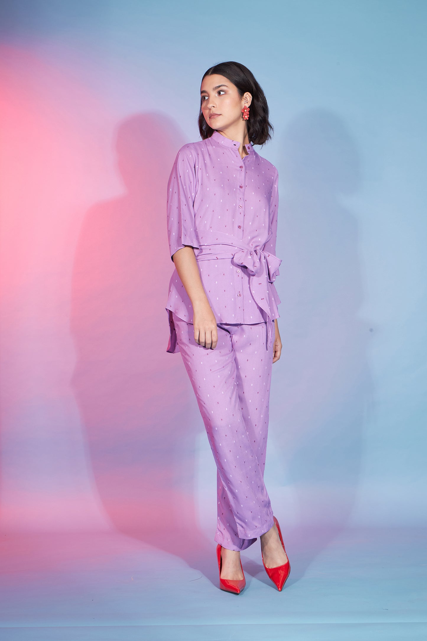 Mauve Viscose Rayon Self Design Knot Pattern Co-Ord Set