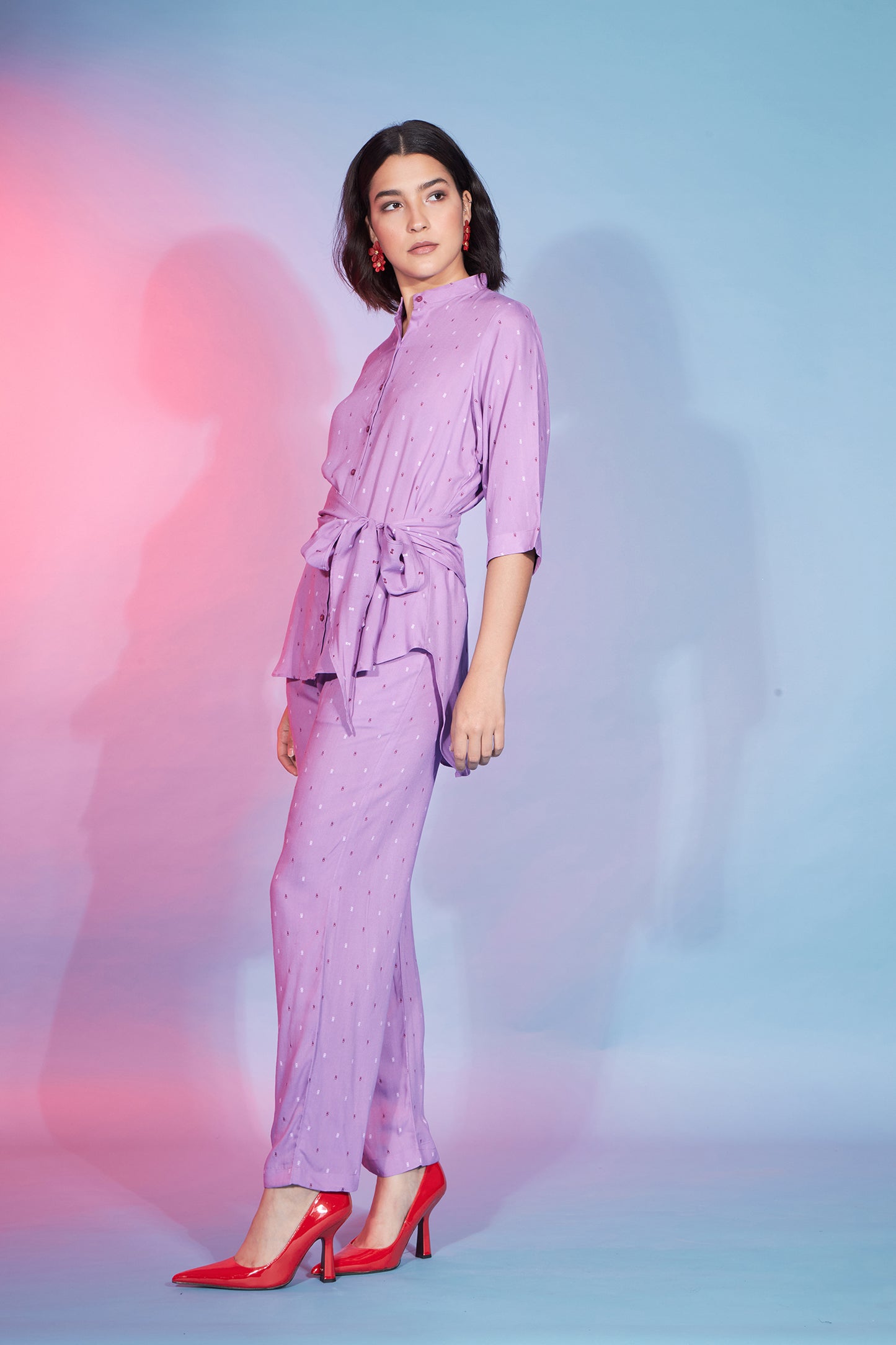 Mauve Viscose Rayon Self Design Knot Pattern Co-Ord Set