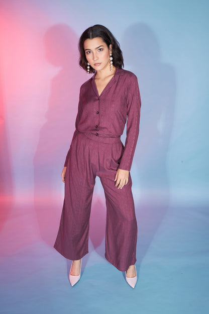 Rust Maroon Viscose Rayon Self Design Knot Pattern Co-Ord Set