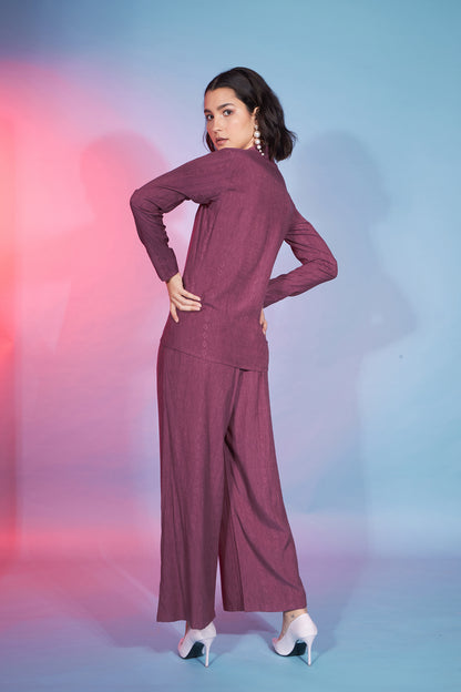 Rust Maroon Viscose Rayon Self Design Knot Pattern Co-Ord Set