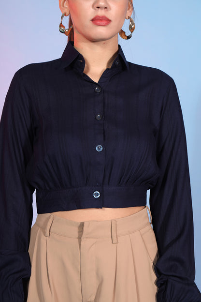 Navy Blue Viscose Reyon Casual Designer Top