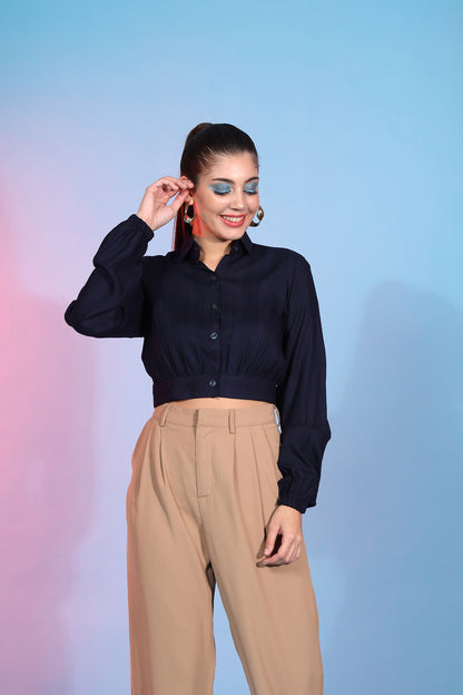 Navy Blue Viscose Reyon Casual Designer Top