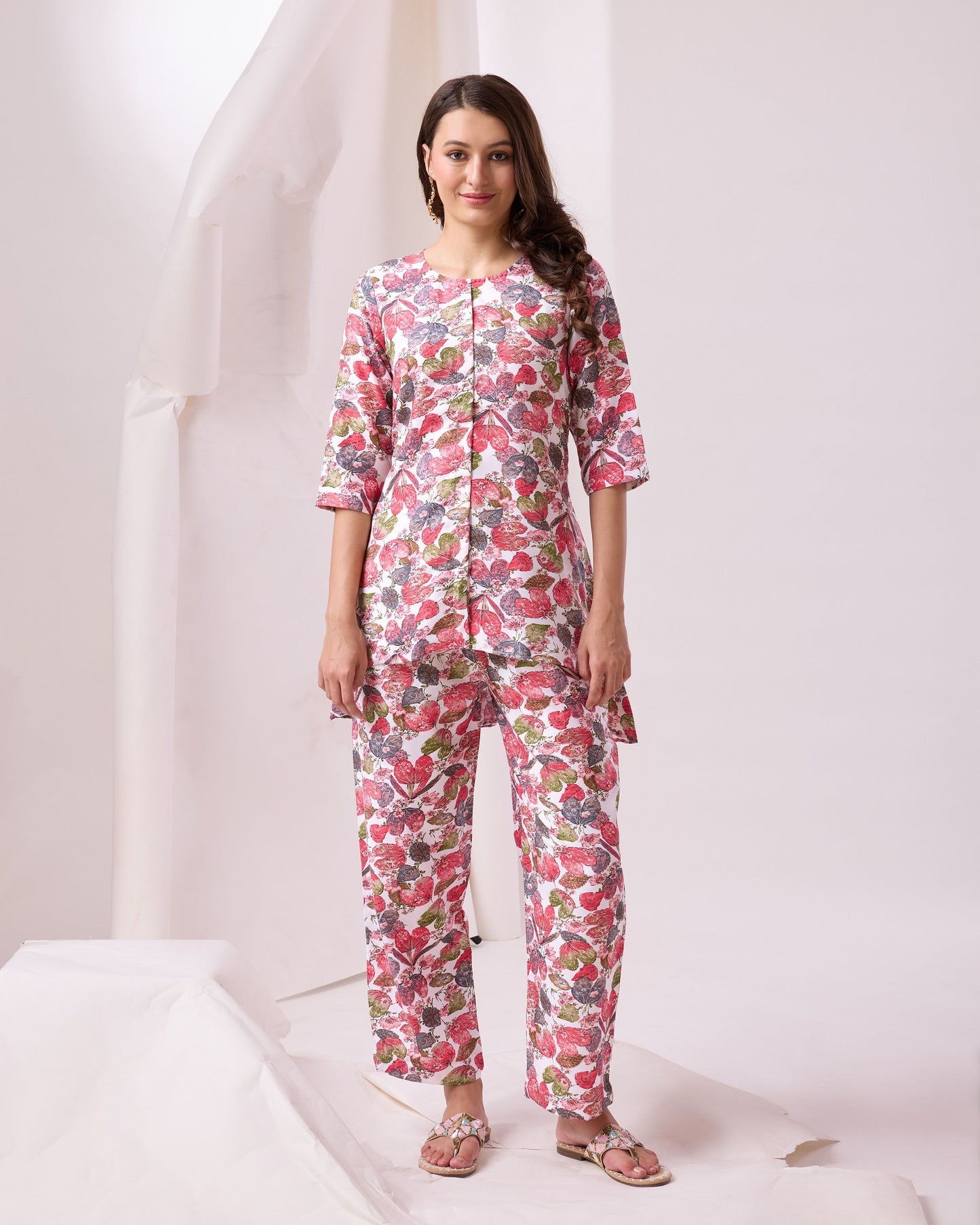 Glamorous Pink Digital Printed Cotton Top Palazzo Co-Ord Set