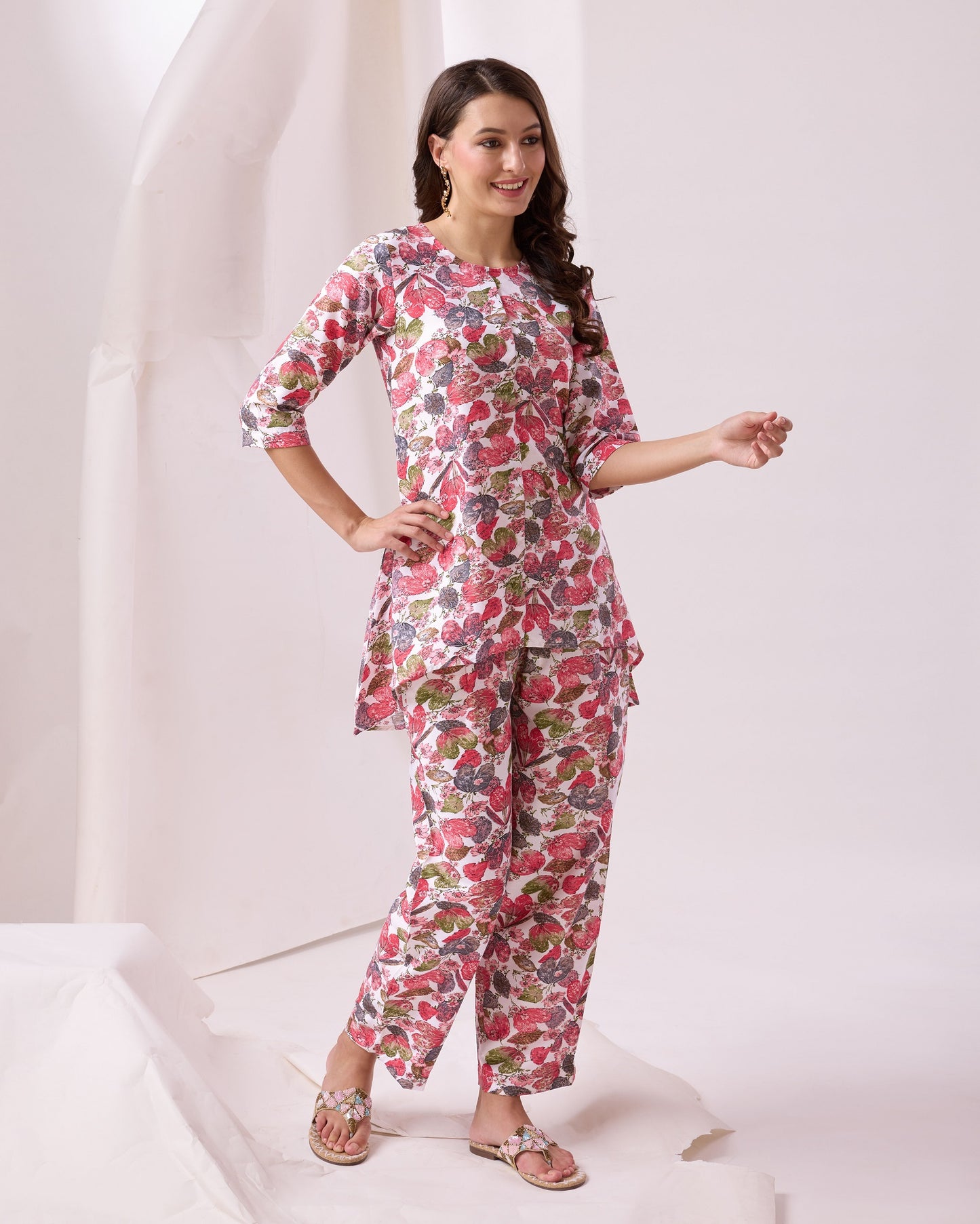 Glamorous Pink Digital Printed Cotton Top Palazzo Co-Ord Set