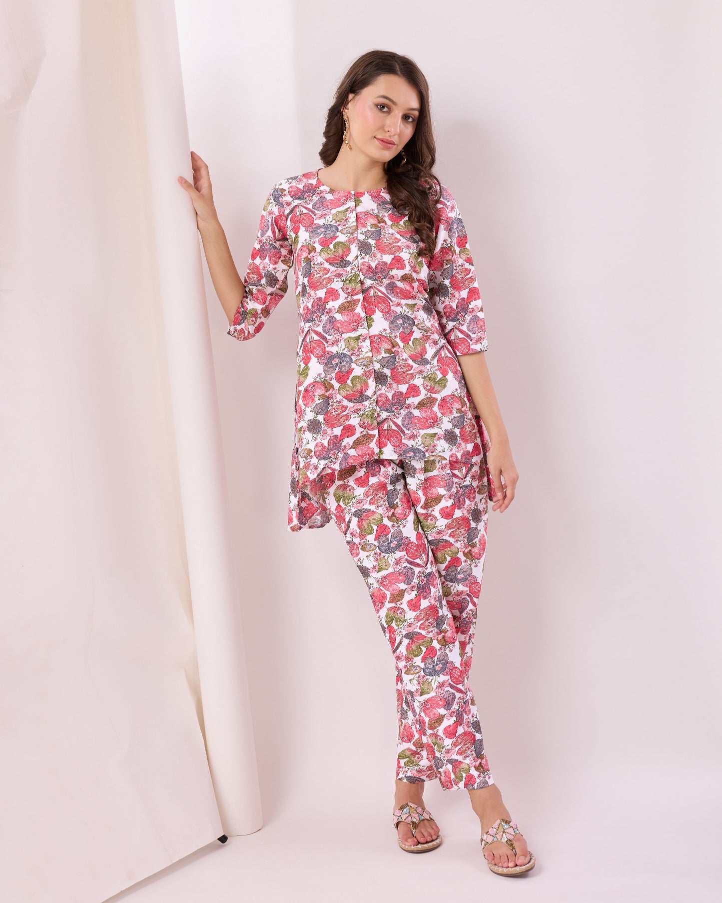 Glamorous Pink Digital Printed Cotton Top Palazzo Co-Ord Set