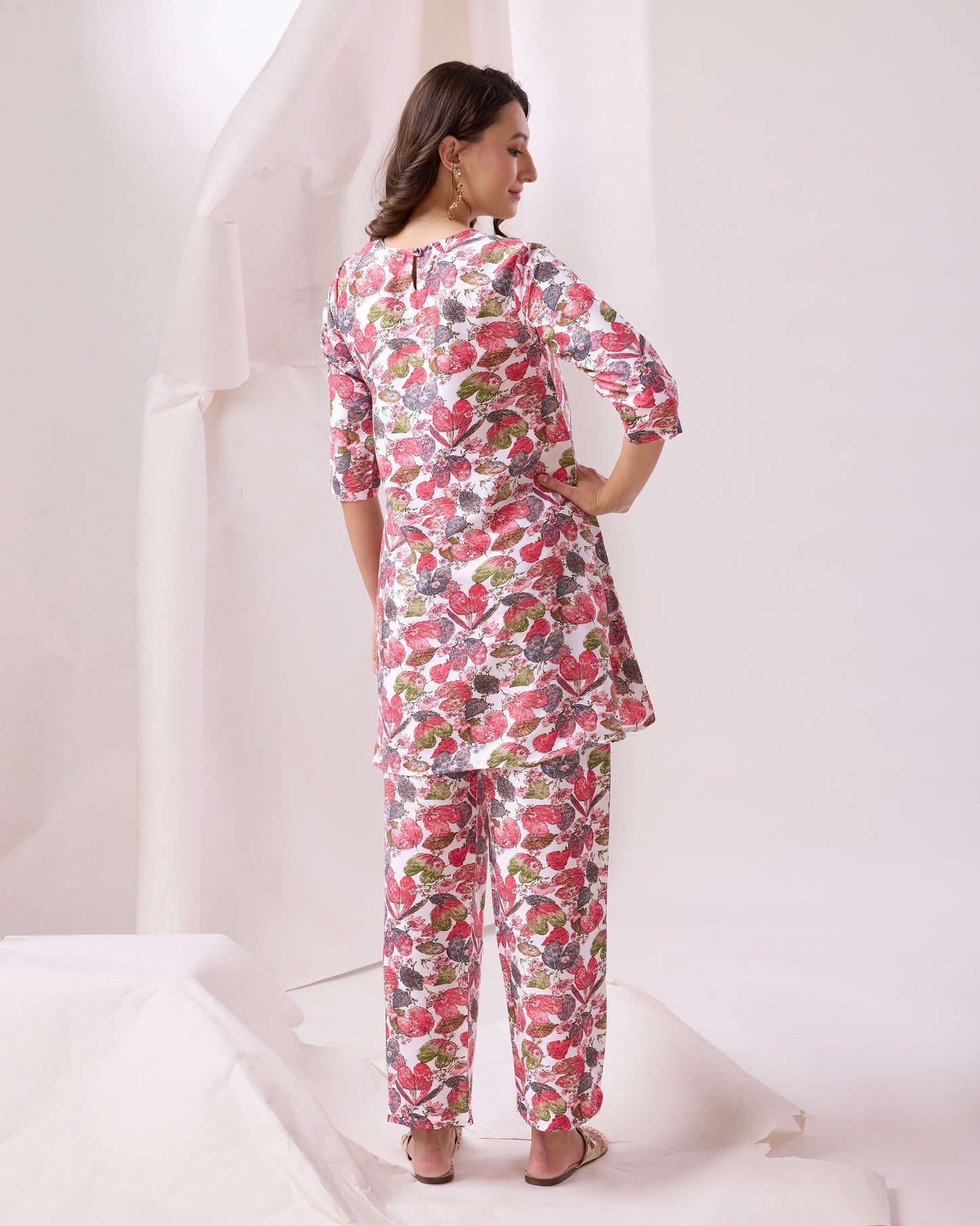 Glamorous Pink Digital Printed Cotton Top Palazzo Co-Ord Set