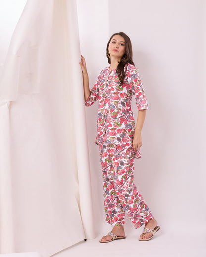 Glamorous Pink Digital Printed Cotton Top Palazzo Co-Ord Set