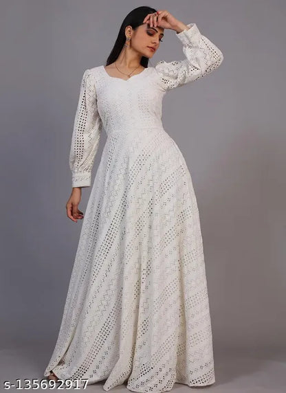 Off-white Lucknowi Embroidered Floor Length Designer  Gown