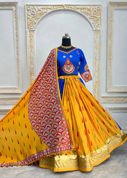 Blue Red Fancy Digital Print Real Mirror Work Navaratri Lehenga Choli