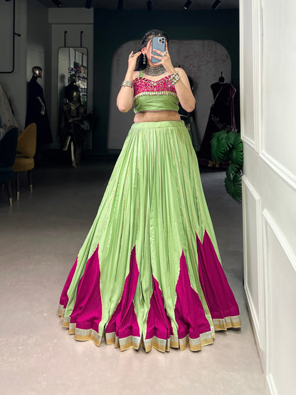 Parrot Pure Rayon Original Mirror With Kodi Work Navaratri Lehenga Choli