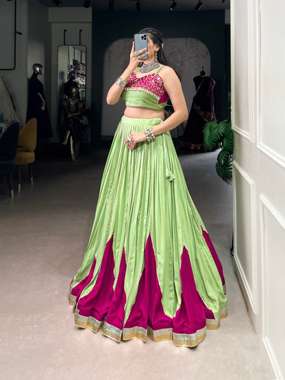 Parrot Pure Rayon Original Mirror With Kodi Work Navaratri Lehenga Choli