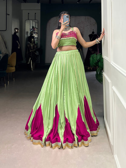 Parrot Pure Rayon Original Mirror With Kodi Work Navaratri Lehenga Choli