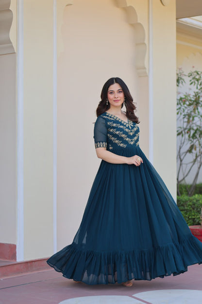 Rama Sequins Multithreaded Beads Embroidered Work Gown