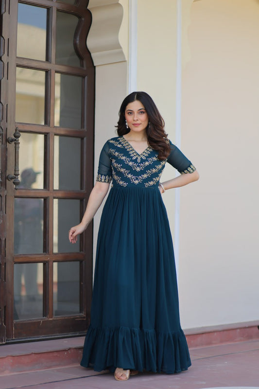 Rama Sequins Multithreaded Beads Embroidered Work Gown