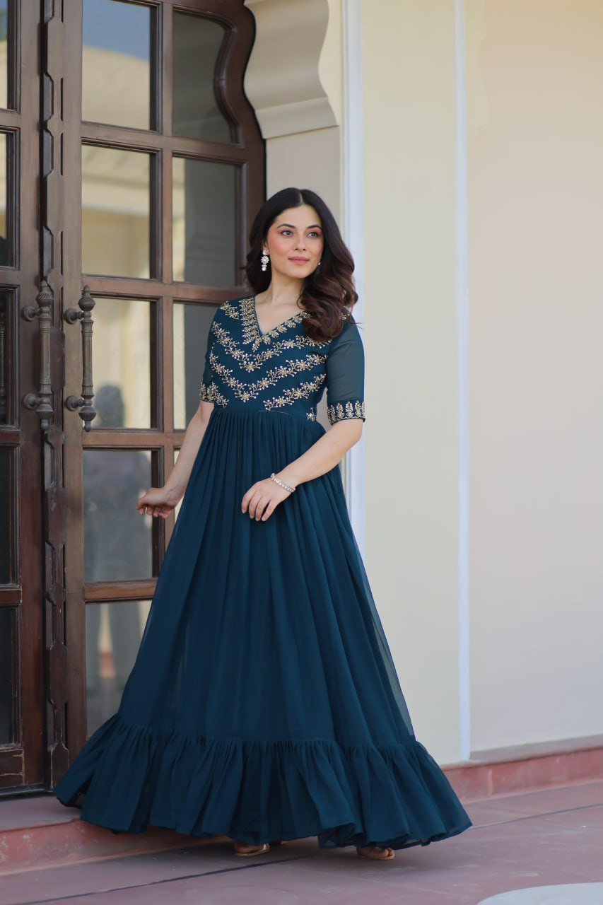 Rama Sequins Multithreaded Beads Embroidered Work Gown