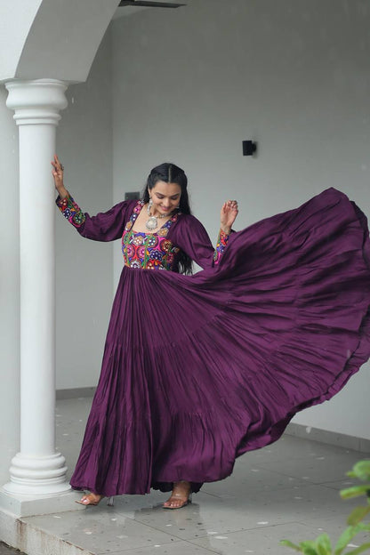 Wine Rayon Kutchi Gamthi Work Navratri Special Gown