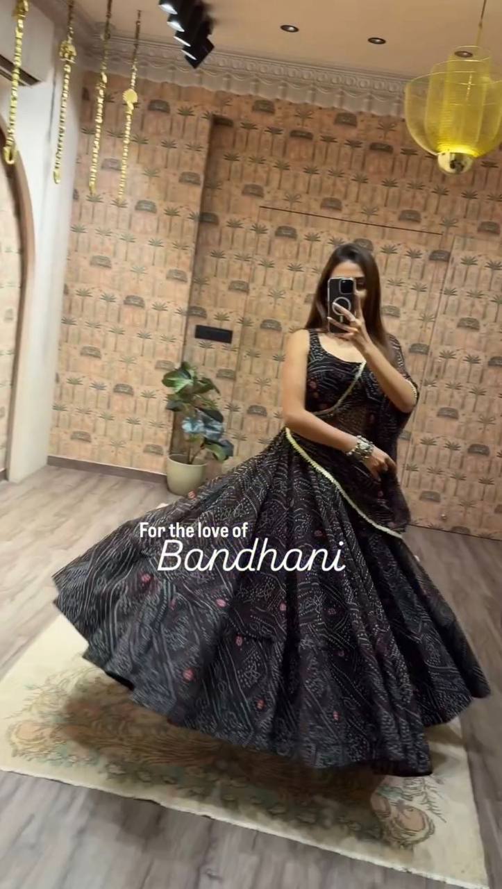 Black Exclusive Bandhani Printed Georgette Navaratri Lehenga Choli