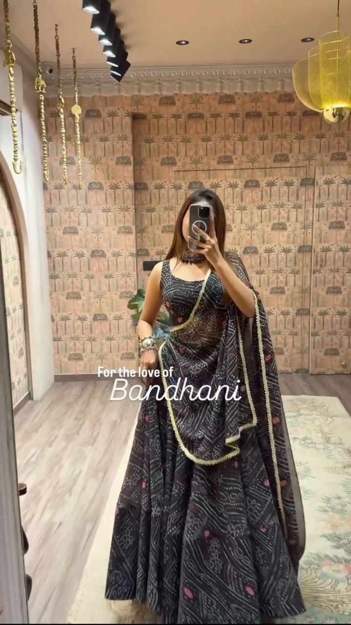 Black Exclusive Bandhani Printed Georgette Navaratri Lehenga Choli