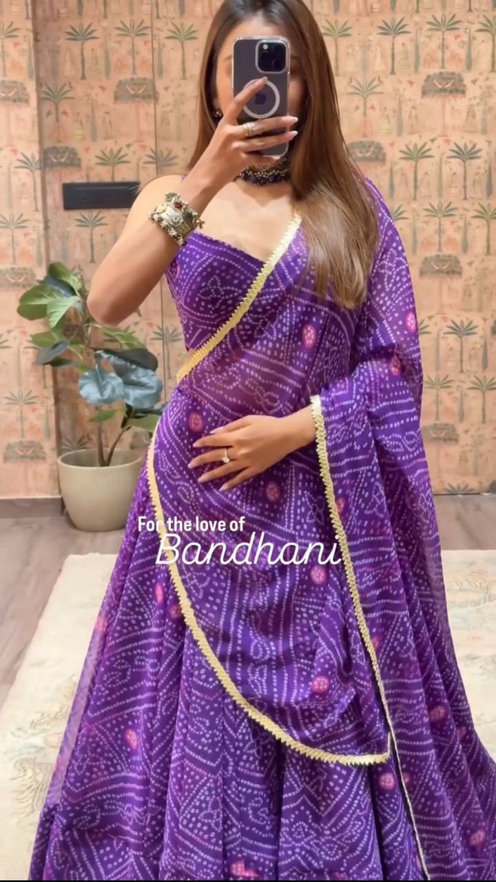 Lavender Exclusive Bandhani Printed Georgette Navaratri Lehenga Choli