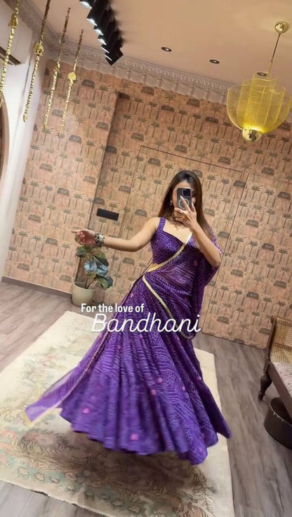 Lavender Exclusive Bandhani Printed Georgette Navaratri Lehenga Choli