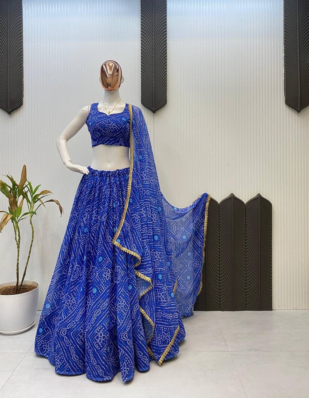 Blue Exclusive Bandhani Printed Georgette Navaratri Lehenga Choli