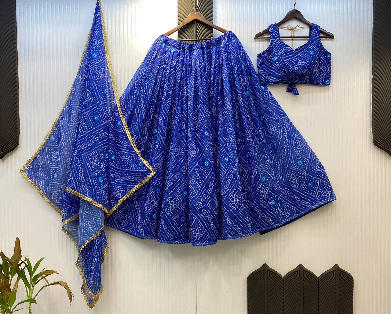 Blue Exclusive Bandhani Printed Georgette Navaratri Lehenga Choli