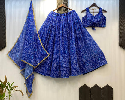 Blue Exclusive Bandhani Printed Georgette Navaratri Lehenga Choli