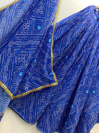 Blue Exclusive Bandhani Printed Georgette Navaratri Lehenga Choli