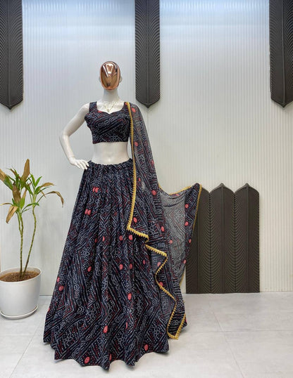 Black Exclusive Bandhani Printed Georgette Navaratri Lehenga Choli
