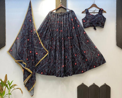 Black Exclusive Bandhani Printed Georgette Navaratri Lehenga Choli