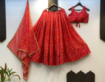 Red Exclusive Bandhani Printed Georgette Navaratri Lehenga Choli