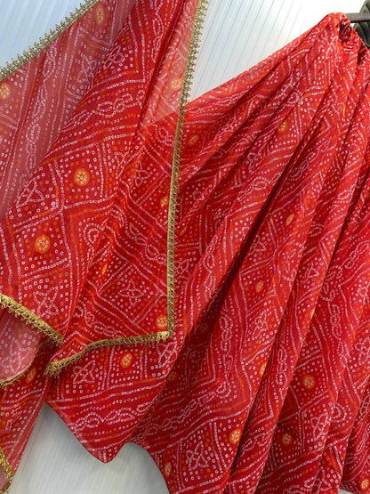 Red Exclusive Bandhani Printed Georgette Navaratri Lehenga Choli